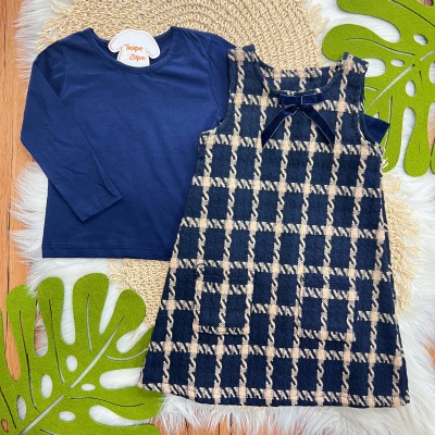 Conj. Blusa Manga Longa e Salopete Pied de Poule em Tweed - Marinho